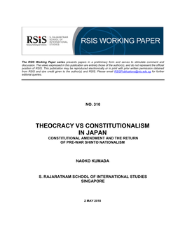 Theocracy Vs Constitutionalism in Japan Constitutional Amendment and the Return of Pre-War Shinto Nationalism