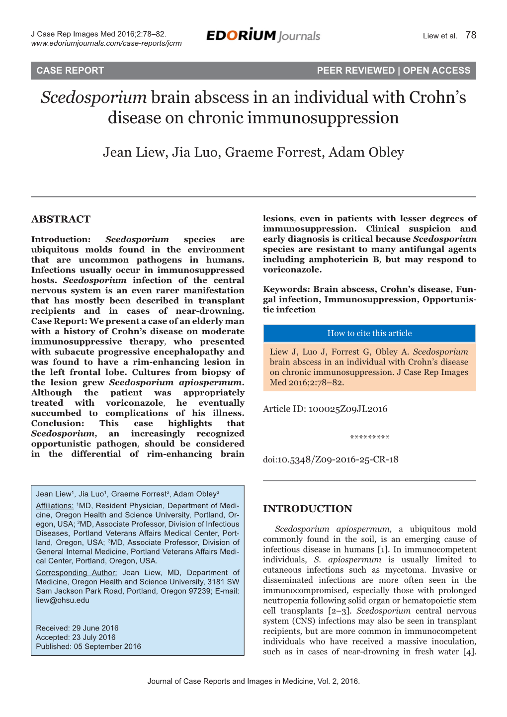 Scedosporium Brain Abscess in an Individual with Crohn's Disease On