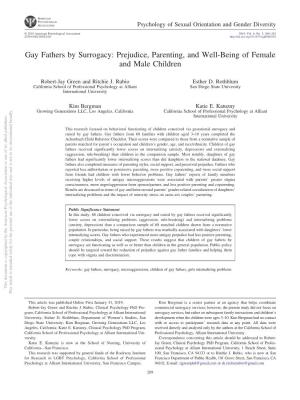 Gay Fathers by Surrogacy: Prejudice, Parenting, and Well-Being of Female and Male Children