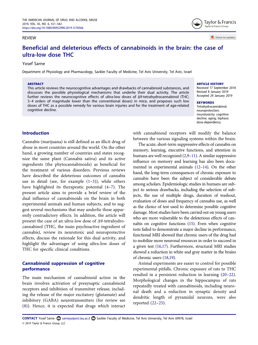 Beneficial and Deleterious Effects of Cannabinoids in the Brain: the Case of Ultra-Low Dose THC