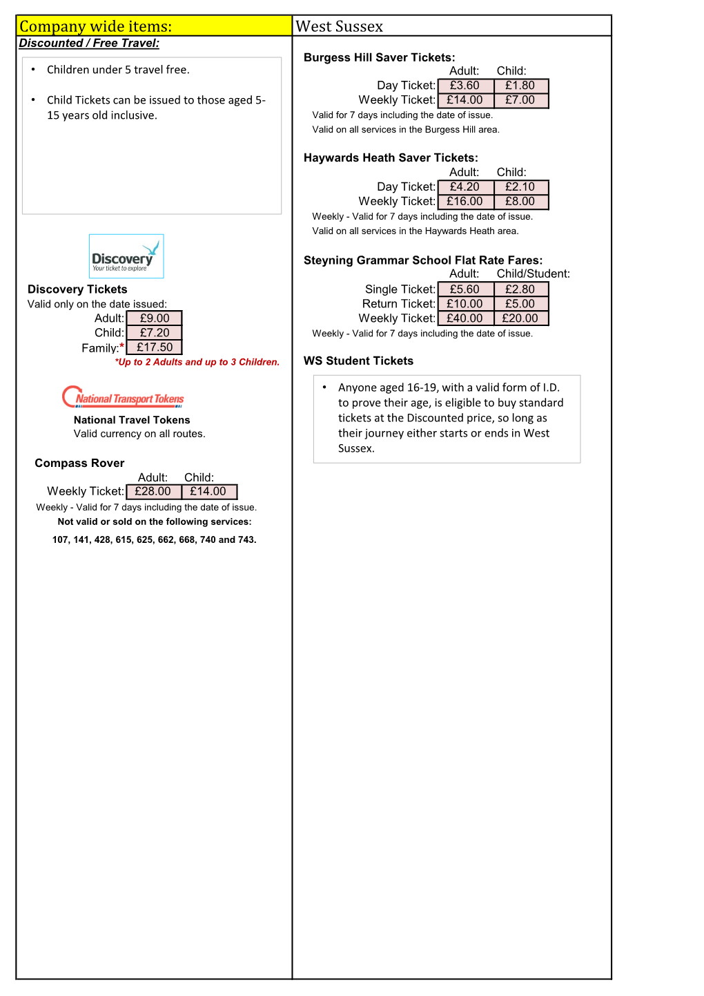 West Sussex Discounted / Free Travel: Burgess Hill Saver Tickets: • Children Under 5 Travel Free