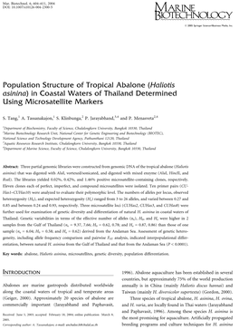 Haliotis Asinina) in Coastal Waters of Thailand Determined Using Microsatellite Markers