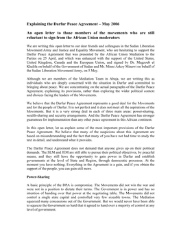 Explaining the Darfur Peace Agreement – May 2006