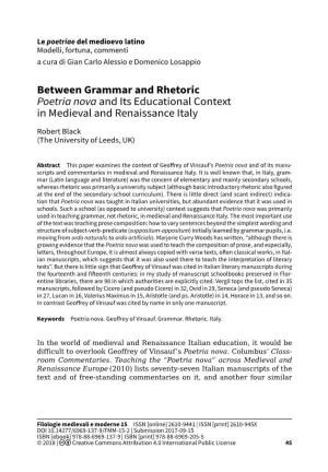 Between Grammar and Rhetoric Poetria Nova and Its Educational Context in Medieval and Renaissance Italy