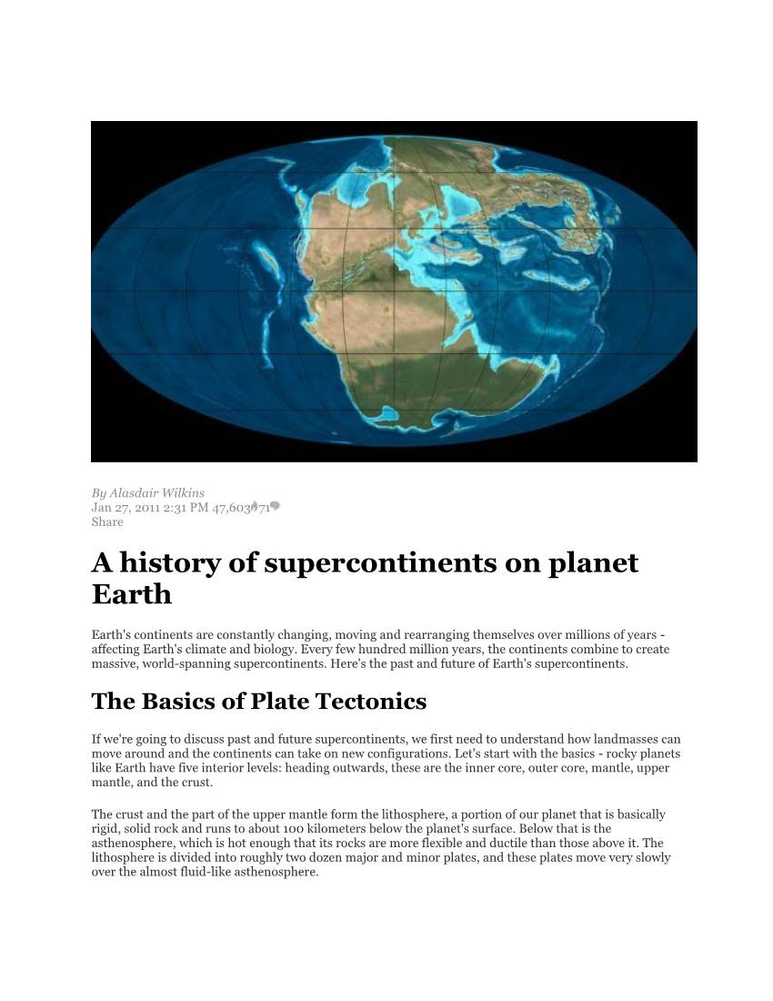 A History of Supercontinents on Planet Earth