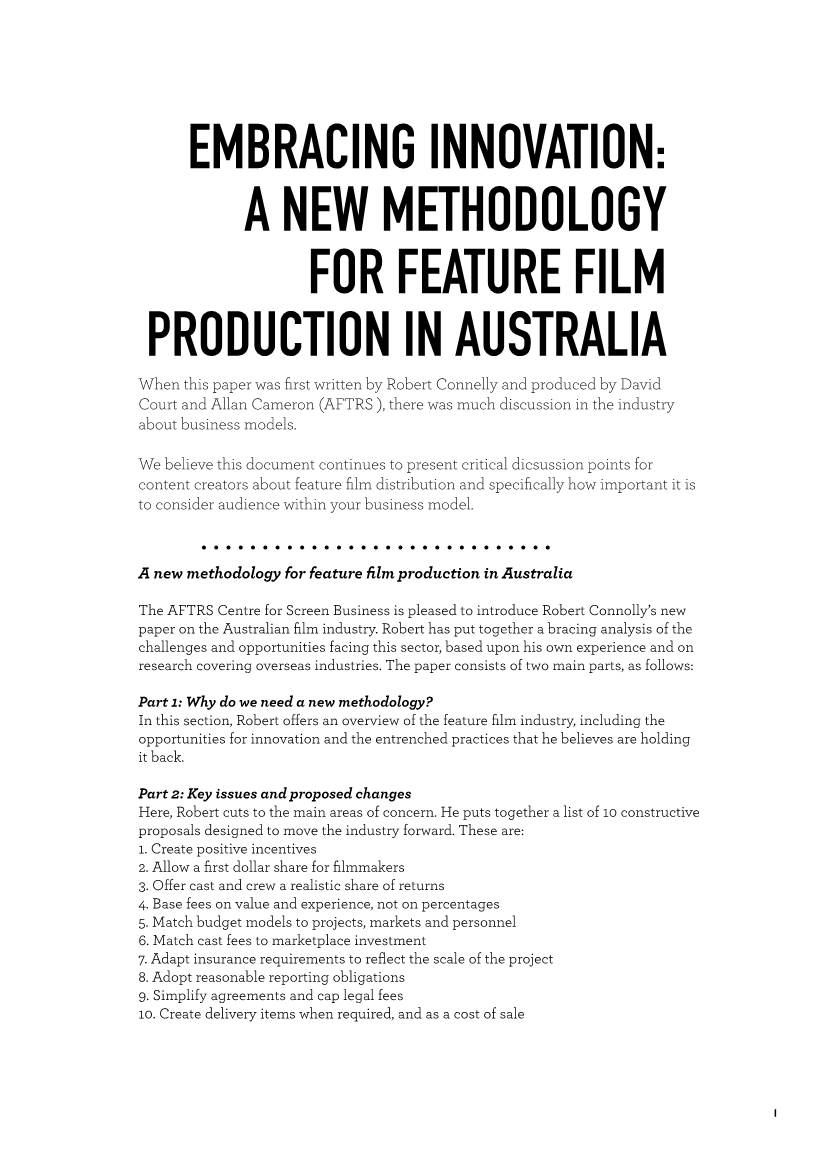 A New Methodology for Feature Film Production in Australia