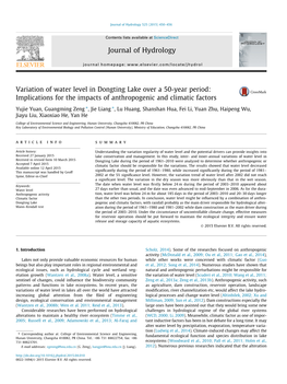 Variation of Water Level in Dongting Lake Over a 50-Year Period