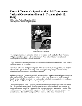 Harry S. Truman Speech at the 1948 Democratic National Convention