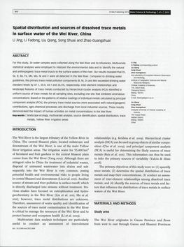 Spatial Distribution and Sources of Dissolved Trace Metals in Surface Water of the Wei River, China Li Jing, Li Fadong, Liu Qiang, Song Shuai and Zhao Guangshuai