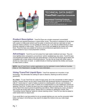 TECHNICAL DATA SHEET Transtint® Liquid Dye Concentrate