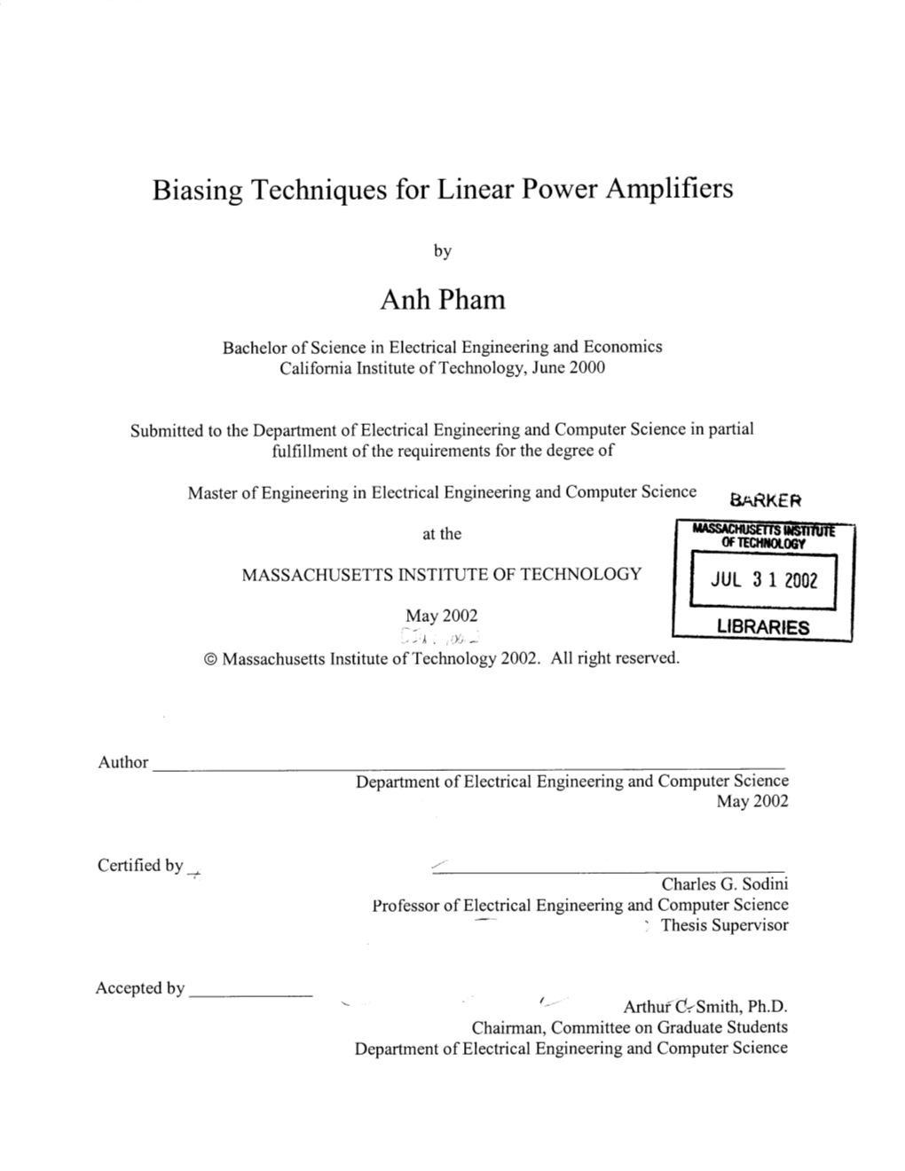 Biasing Techniques for Linear Power Amplifiers Anh Pham