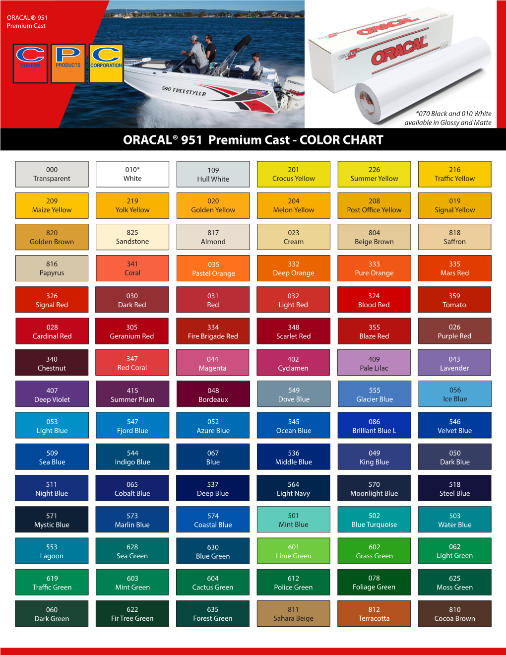 ORACAL® 951 Premium Cast - COLOR CHART