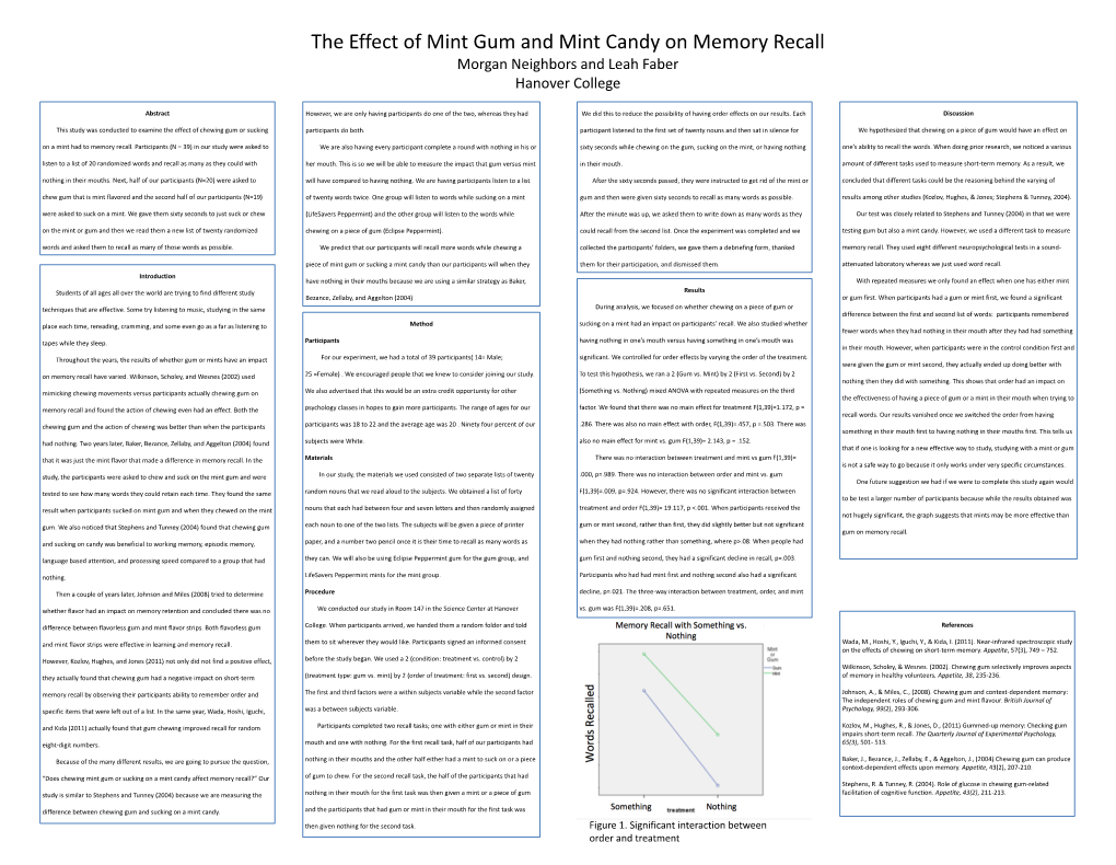 The Effect of Mint Gum and Mint Candy on Memory Recall Morgan Neighbors and Leah Faber Hanover College