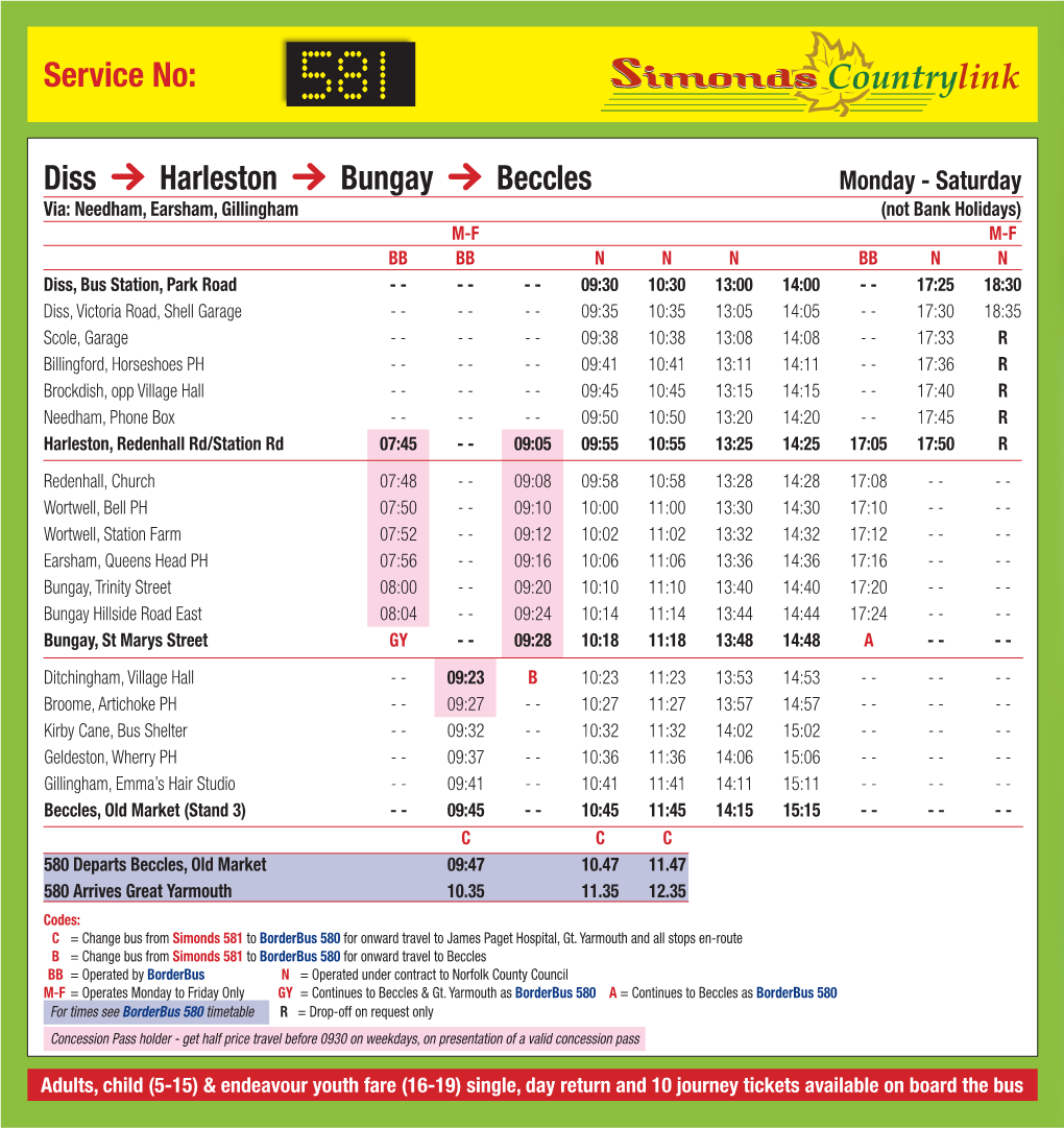 Service No: Diss Harleston Bungay Beccles