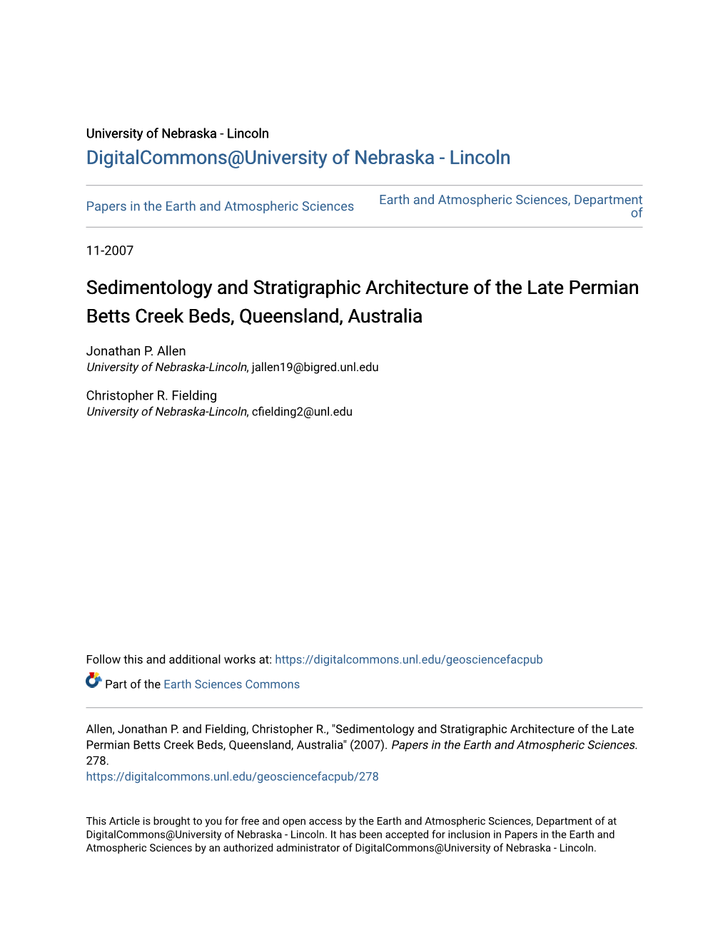 Sedimentology and Stratigraphic Architecture of the Late Permian Betts Creek Beds, Queensland, Australia