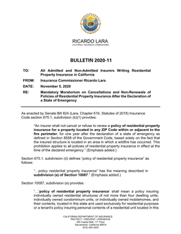 Bulletin 2020-11 Mandatory Moratorium on Cancellations