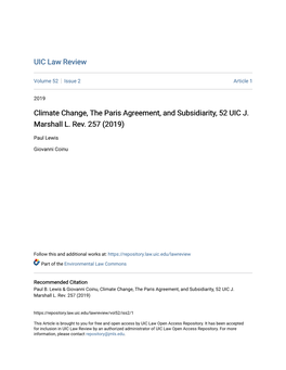 Climate Change, the Paris Agreement, and Subsidiarity, 52 UIC J