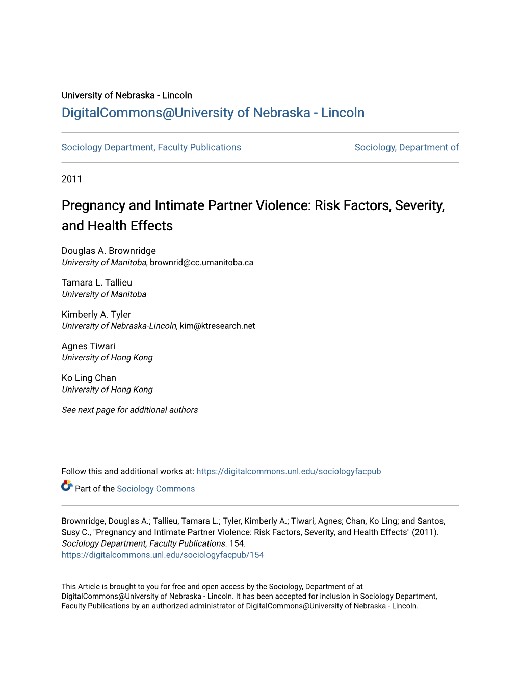 Pregnancy and Intimate Partner Violence: Risk Factors, Severity, and Health Effects