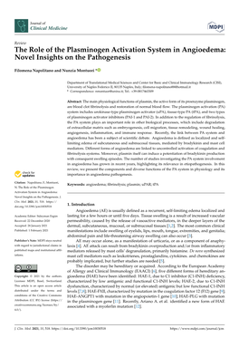 The Role of the Plasminogen Activation System in Angioedema: Novel Insights on the Pathogenesis