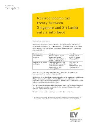 Revised Income Tax Treaty Between Singapore and Sri Lanka Enters Into Force