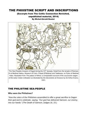 THE PHIIISTINE SCRIPT and INSCRIPTIONS (Excerpts from the Celtic Connection Revisited, Unpublished Material, 2014) by Michel-Gérald Boutet