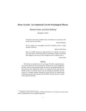 Homo Socialis: an Analytical Core for Sociological Theory Herbert Gintis