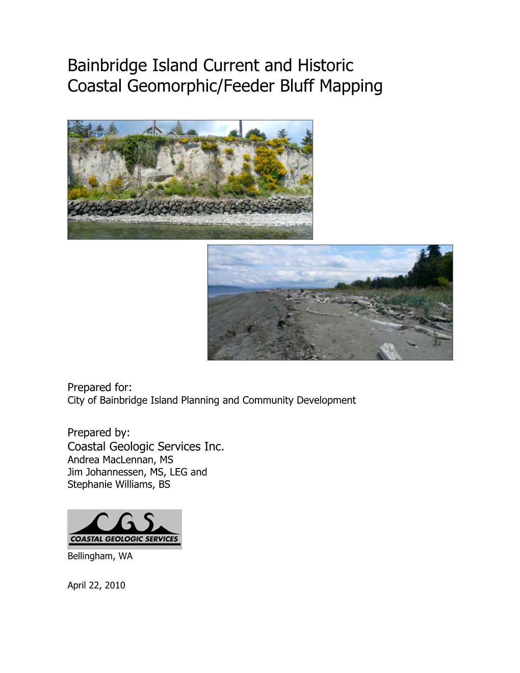 Bainbridge Island Current and Historic Coastal Geomorphic/Feeder Bluff Mapping