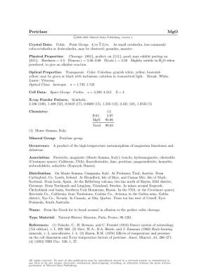 Periclase Mgo C 2001-2005 Mineral Data Publishing, Version 1