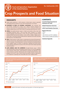 Crop Prospects and Food Situation, No. 4 December 2016