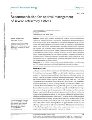 Recommendation for Optimal Management of Severe Refractory Asthma