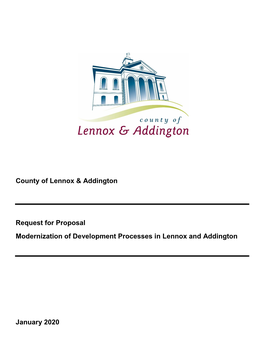 January 2020 County of Lennox & Addington Request for Proposal