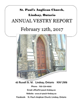 ANNUAL VESTRY REPORT February 12Th, 2017