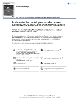 Evidence for Horizontal Gene Transfer Between Chlamydophila Pneumoniae and Chlamydia Phage