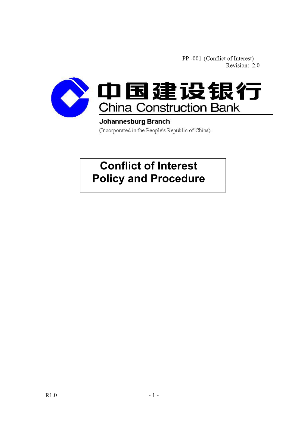Conflict of Interest Policy and Procedure