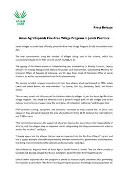 Press Release Asian Agri Expands Fire-Free Village Program in Jambi