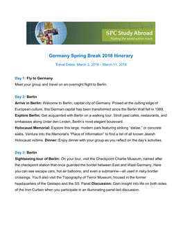Germany Spring Break 2018 Itinerary