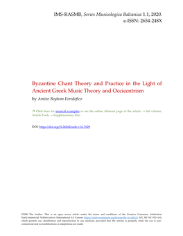 Byzantine Chant Theory and Practice in the Light of Ancient Greek Music Theory and Occicentrism by Amine Beyhom Foredofico