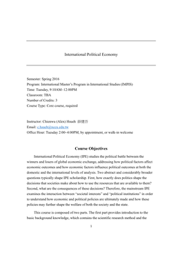 International Political Economy Course Objectives