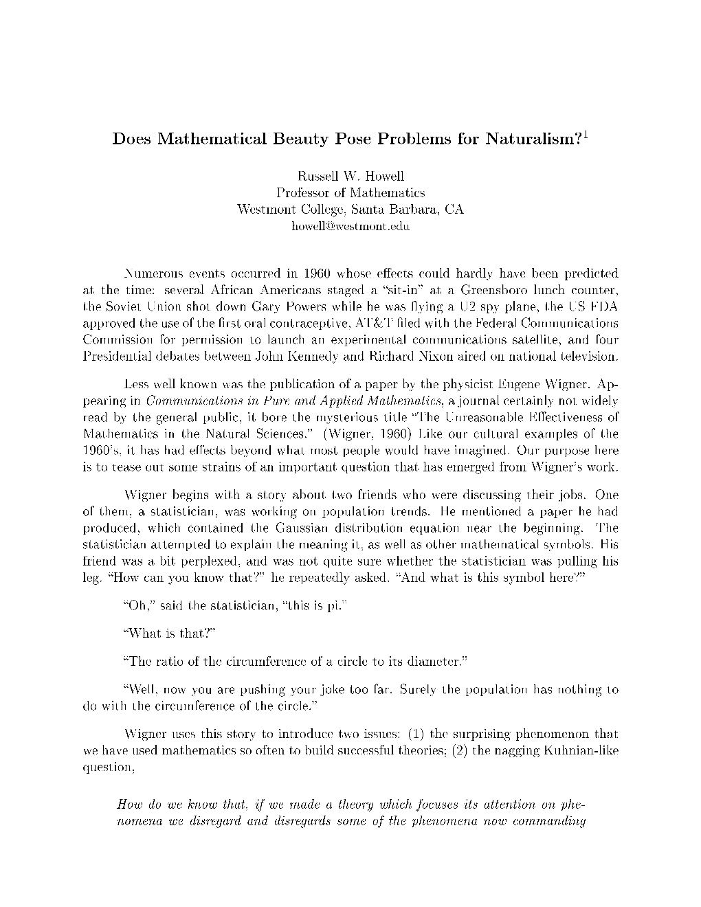 Does Mathematical Beauty Pose Problems for Naturalism?1