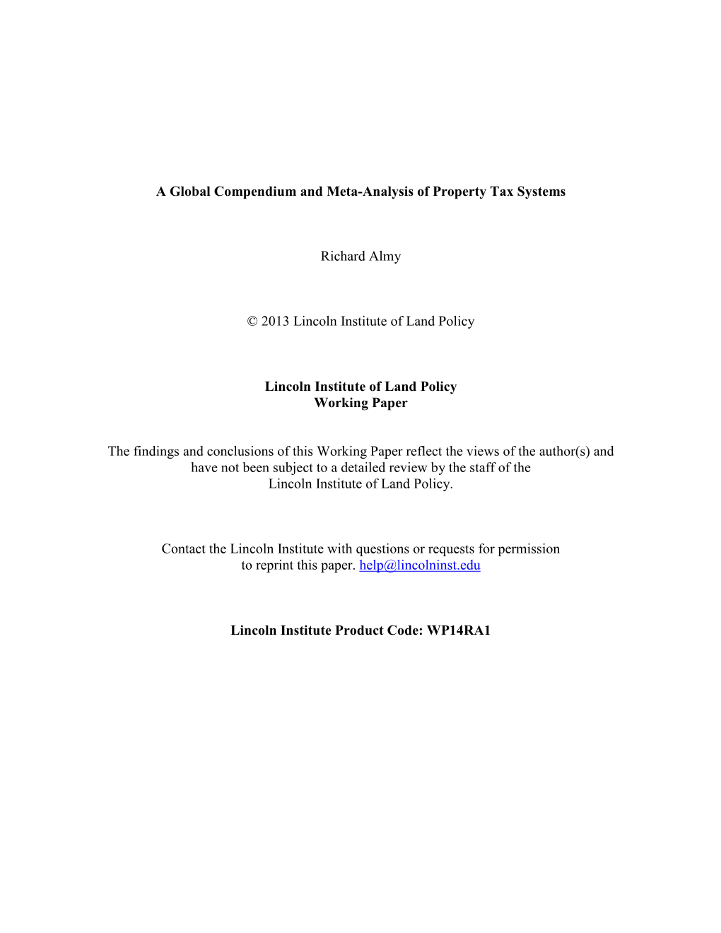 A Global Compendium and Meta-Analysis of Property Tax Systems