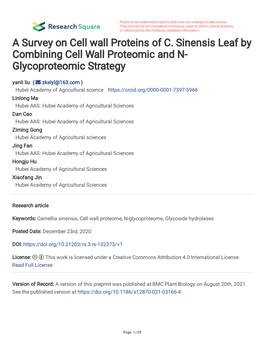 A Survey on Cell Wall Proteins of C. Sinensis Leaf
