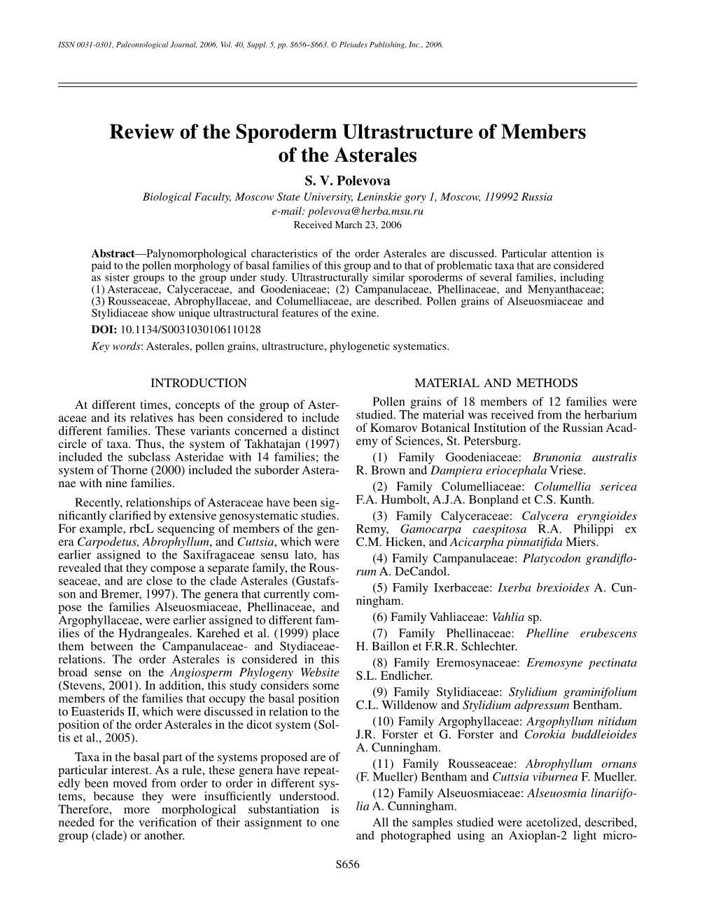 Review of the Sporoderm Ultrastructure of Members of the Asterales S