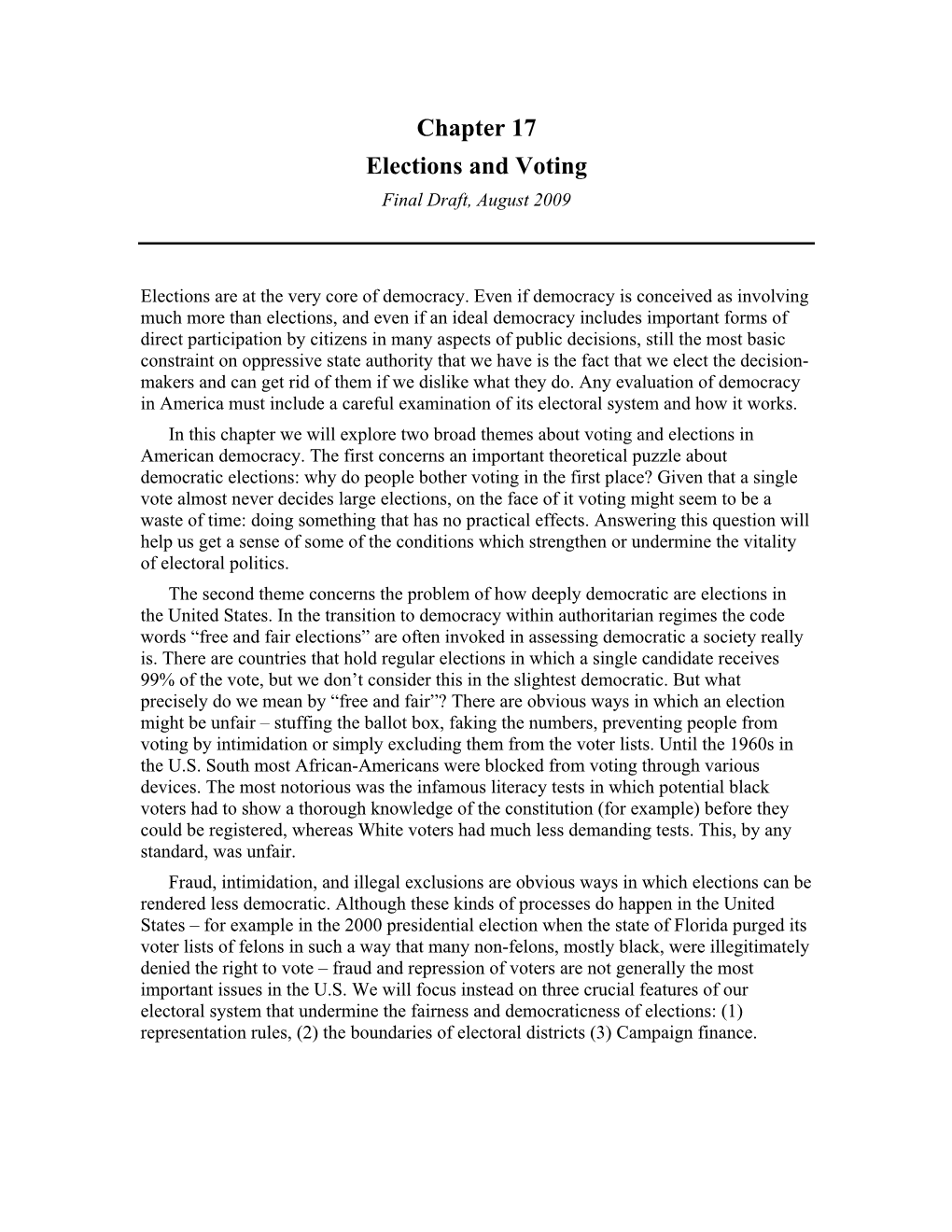 Chapter 17 Elections and Voting Final Draft, August 2009