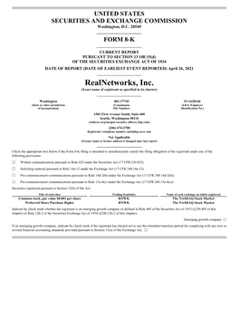 Realnetworks, Inc. (Exact Name of Registrant As Specified in Its Charter)