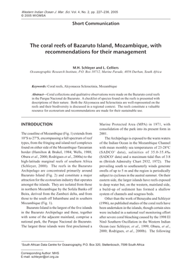 The Coral Reefs of Bazaruto Island, Mozambique, with Recommendations for Their Management