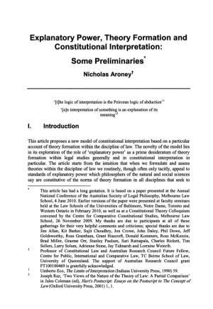 Explanatory Power, Theory Formation and Constitutional Interpretation: Some Preliminaries*