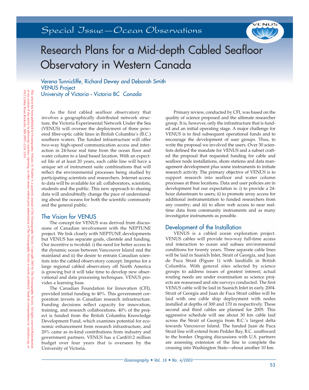 Research Plans for a Mid-Depth Cabled Seafloor Observatory in Western Canada