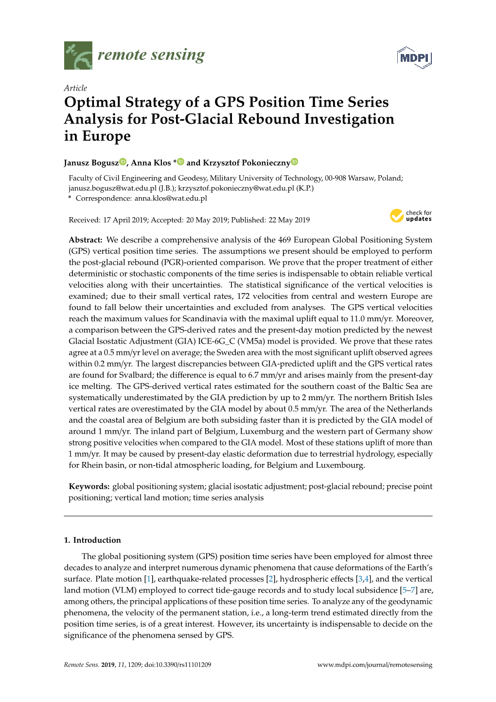 Optimal Strategy of a GPS Position Time Series Analysis for Post-Glacial Rebound Investigation in Europe