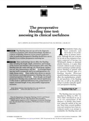 The Preoperative Bleeding Time Test: Assessing Its Clinical Usefulness