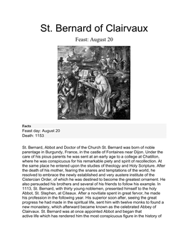 St. Bernard of Clairvaux Feast: August 20